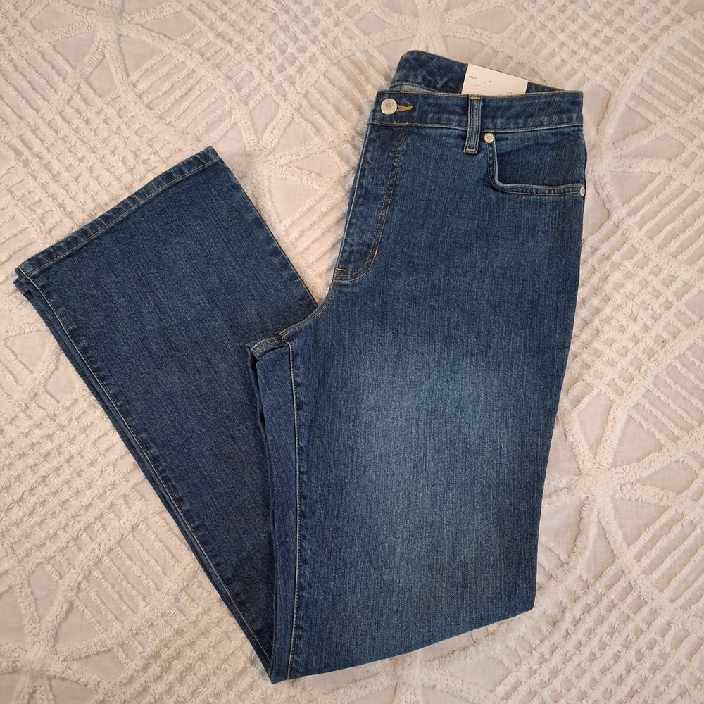 Lands End Womens 8 Tall 34 Inseam Indigo Blue Bootcut Jeans 5 Pocket Stretch NWT